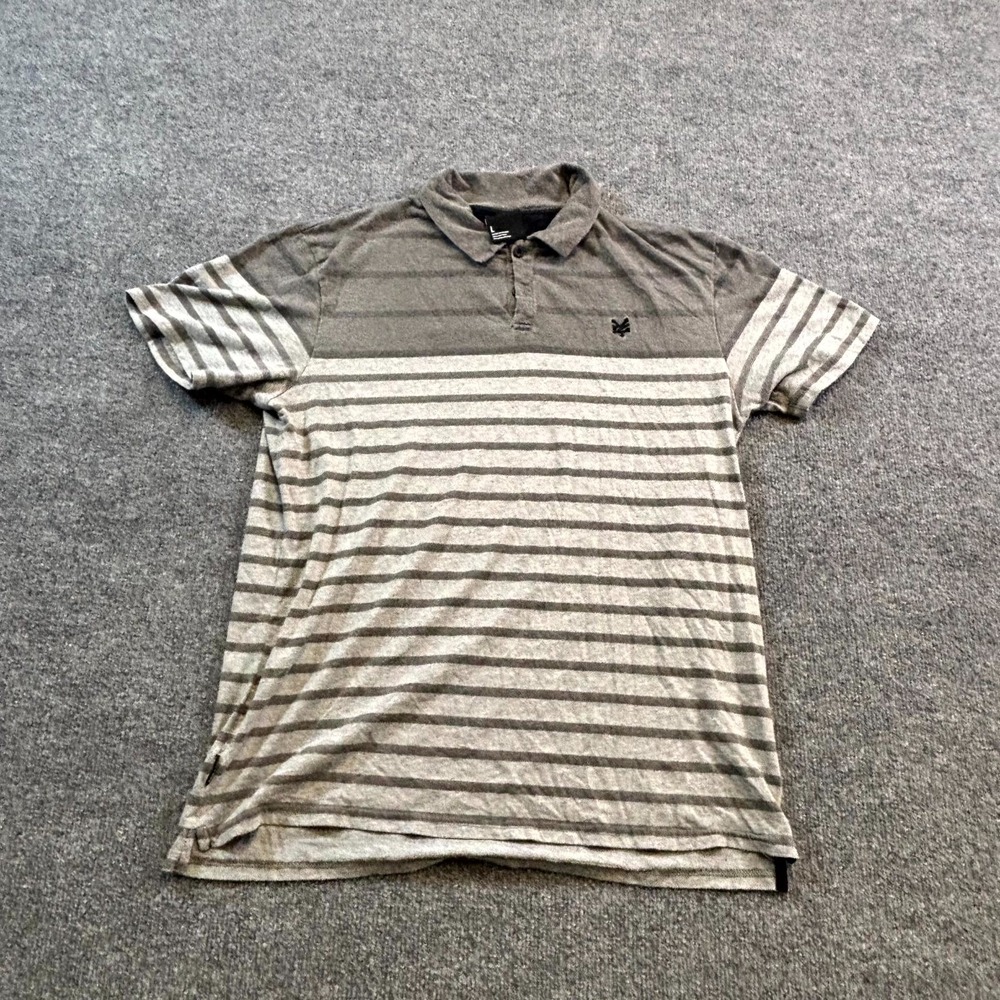 Zoo York Polo Shirt Men's L Gray Cotton Striped Golf Performance Running Sports